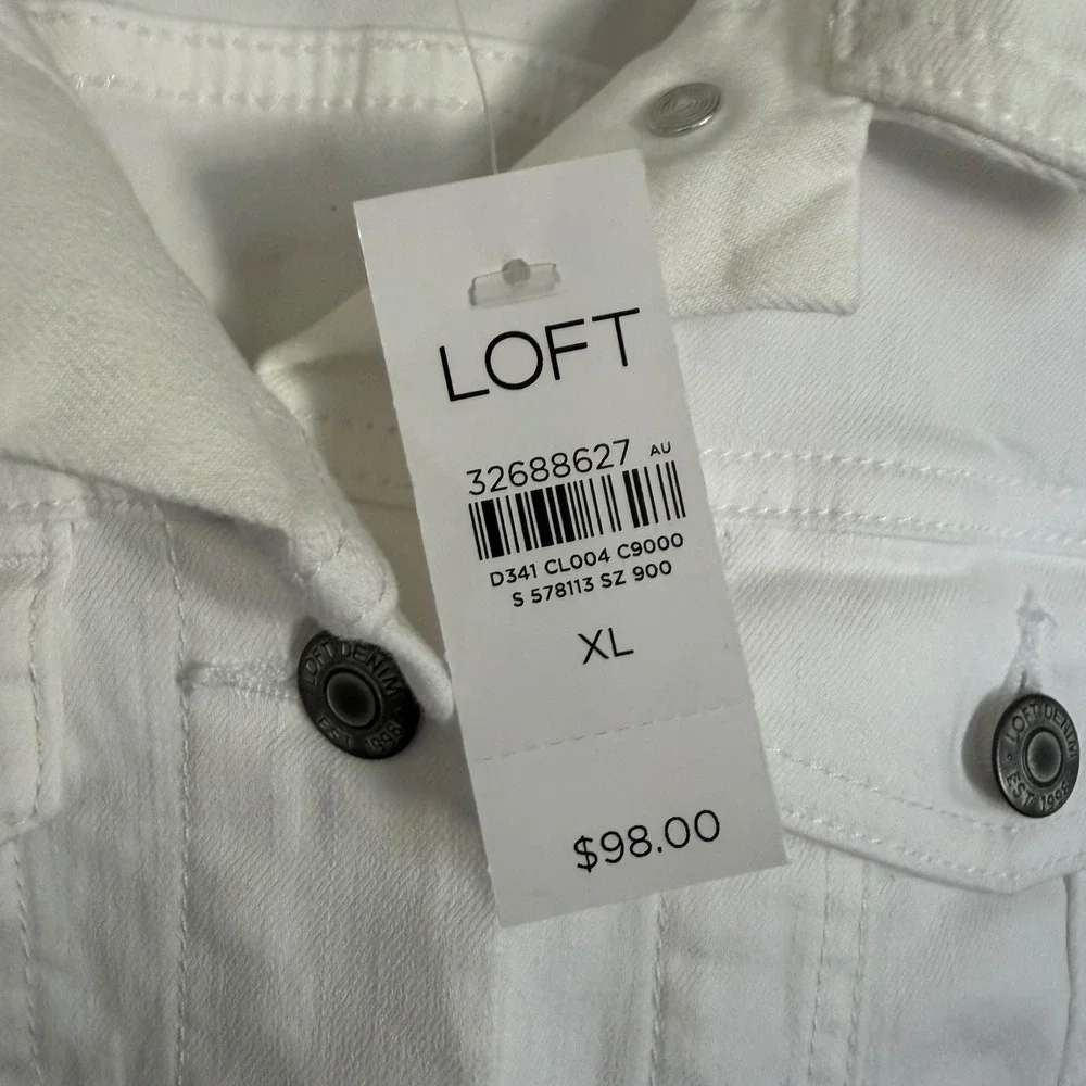 LOFT Denim Jacket White Button Front Trucker Women XL - Picture 5 of 15